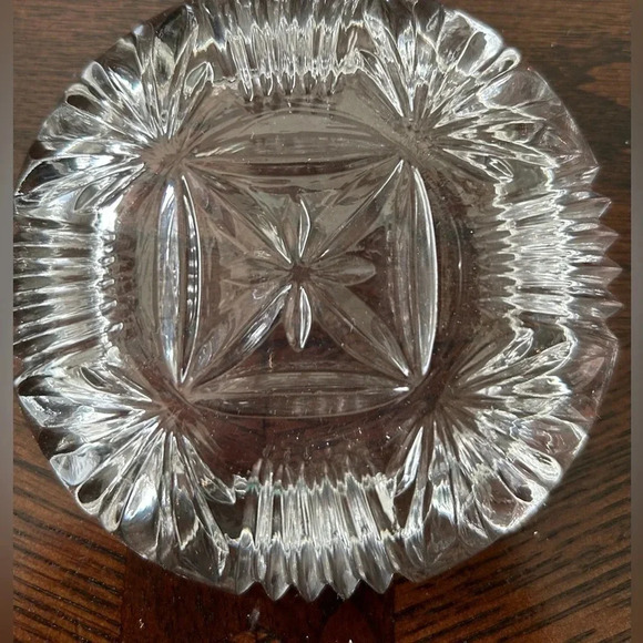 MCM Cut Glass 4” Round STAR SHAPES DESIGN Ashtray Starburst. 4 available EUC - Picture 2 of 4